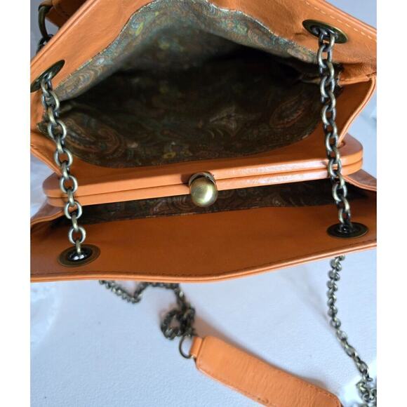 Hobo International Leather Crossbody Shoulder Bag BALL CLASP Orange Chain Strap - Picture 13 of 14